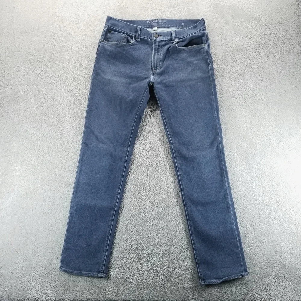 Banana Republic Jeans Mens 32x32 Blue Traveler Slim Tapered Stretch Denim